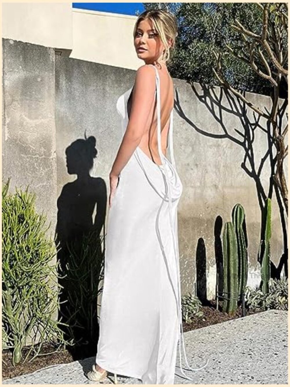 Backless Halter Cowl Neck Bodycon Maxi Dress Spaghetti Strap Sexy Cocktail - Picture 4 of 7